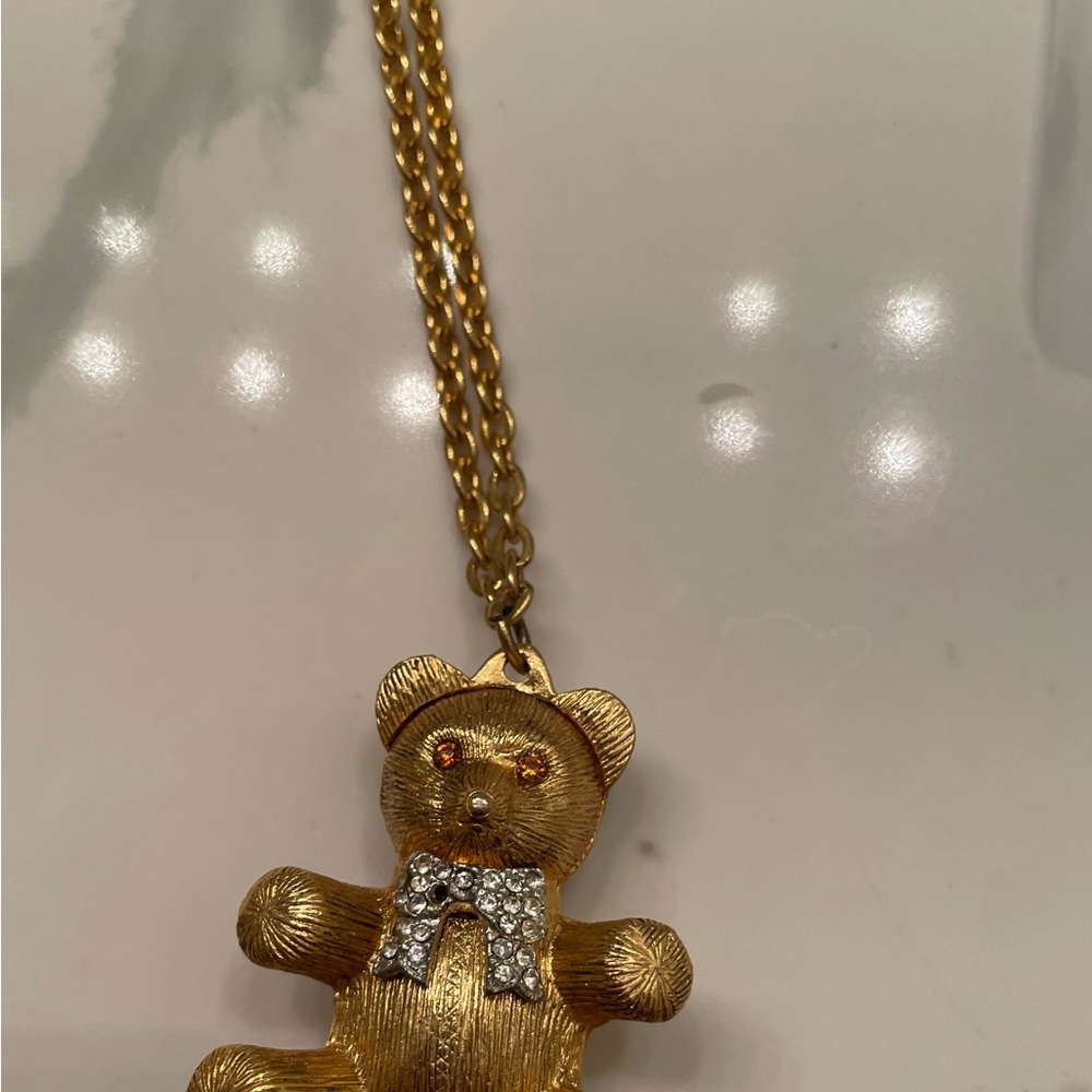 Gold Teddy Bear Pendant Necklace